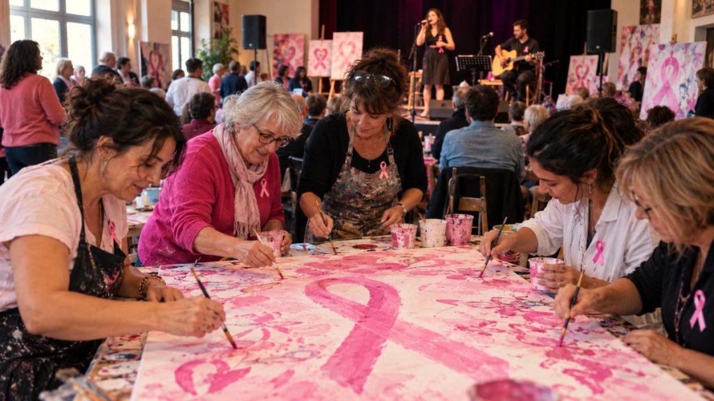 Pour Octobre rose, ils réalisent une œuvre collective unique combinant des toiles et un concert autour du cancer Pour Octobre rose, ils réalisent une œuvre collective unique combinant des toiles et un concert autour du cancer